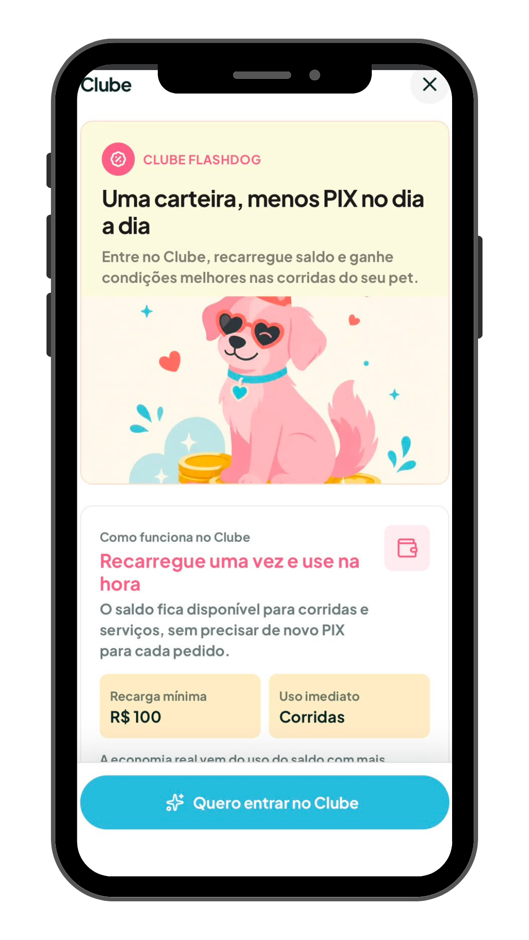 App Flashdog no celular - tela do Clube